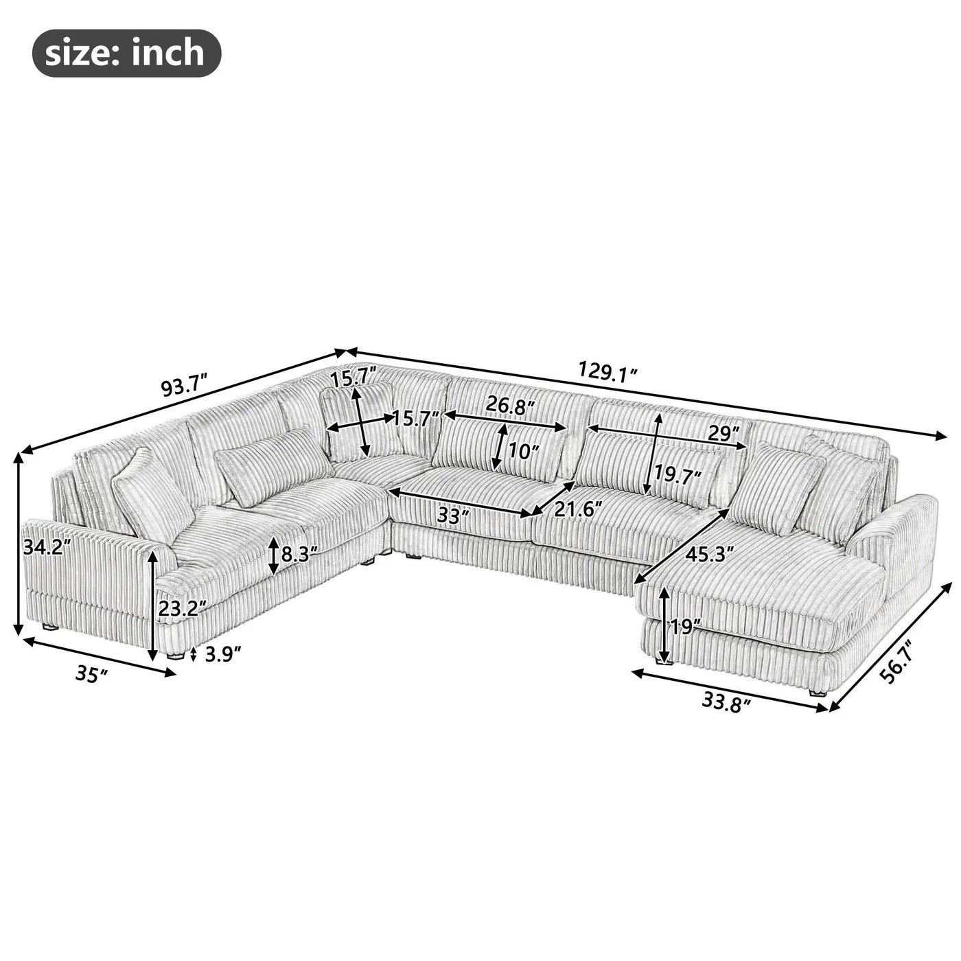 Oversized Sectional Sofa U - Shaped Sofa Couch Modern Sofa Upholstered In Soft With A Chaise Lounge For Living Room by Unique Piece Furniture