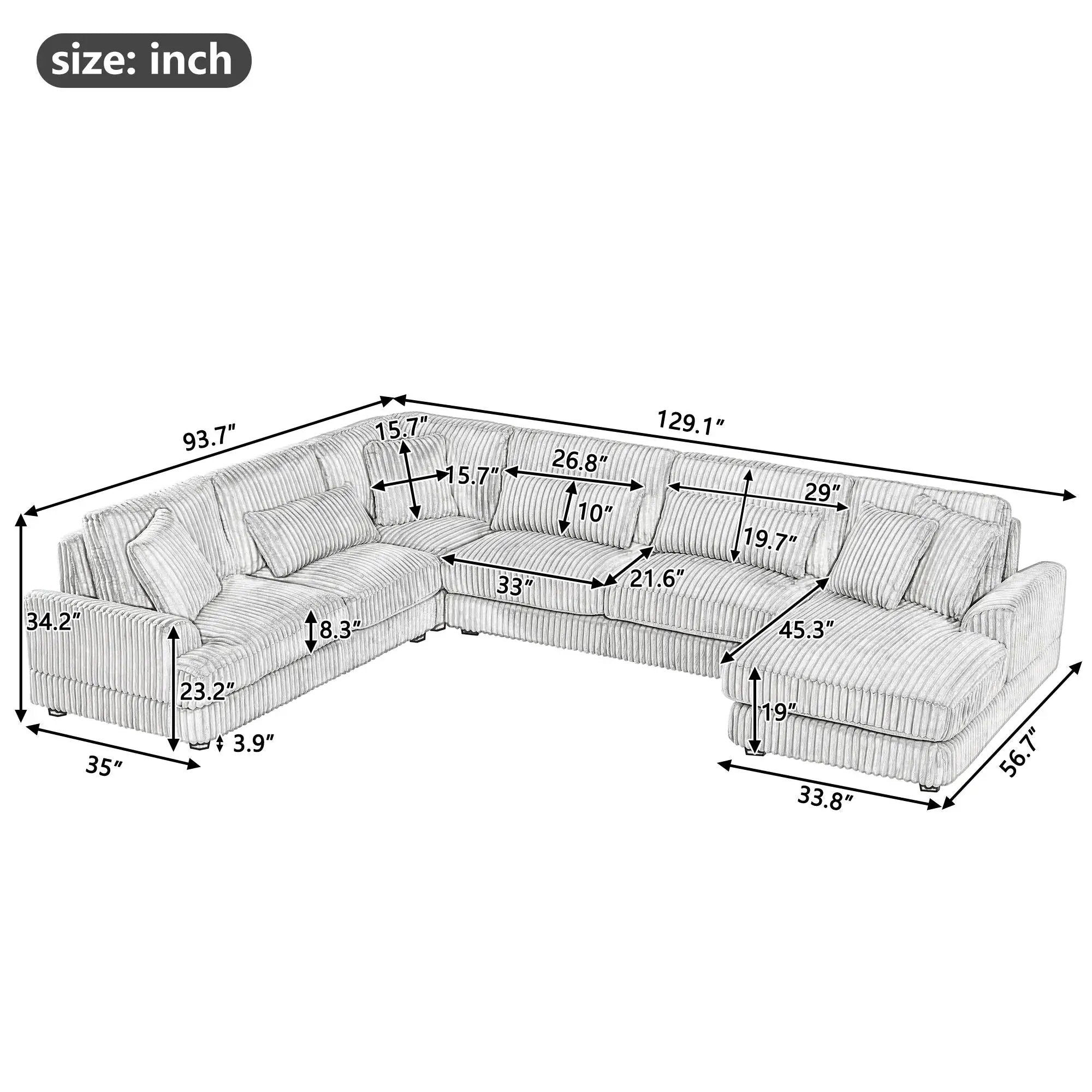 Oversized Sectional Sofa U - Shaped Sofa Couch Modern Sofa Upholstered In Soft With A Chaise Lounge For Living Room by Unique Piece Furniture