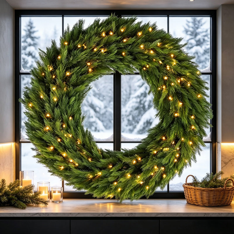 48in Pre-Lit Norwegian Spruce Christmas Wreath with 150 LED Lights - Green, photo 4 of 8