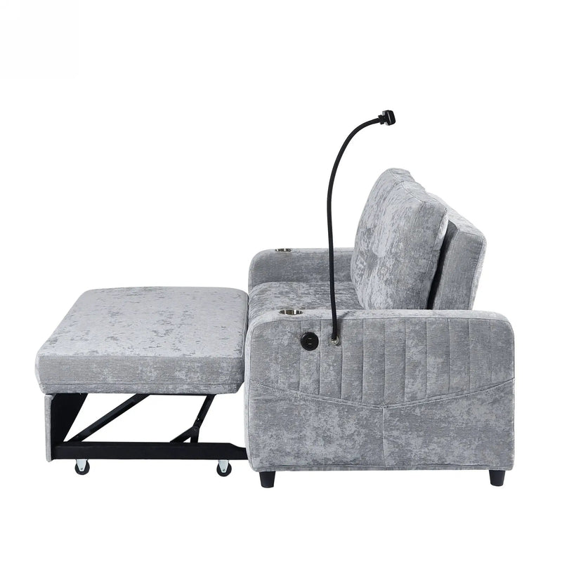 Modern Loveseat Pull Out Sofa Bed With Adjustable Backrest, Two Cup Holders, A Phone Holder, Three Charging Ports And Side Storage Pockets For Living Room by HouseOfZazla