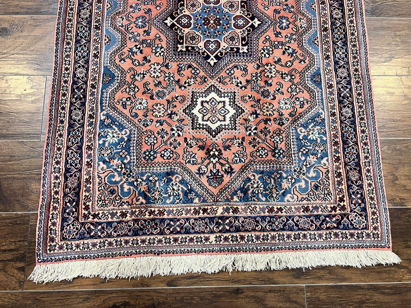 Persian Shiraz Rug 3x5, Geometric Tribal Rug, Wool Hand Knotted Vintage Carpet, Light Red & Blue, Signed by Masterweaver by Jewel Rugs