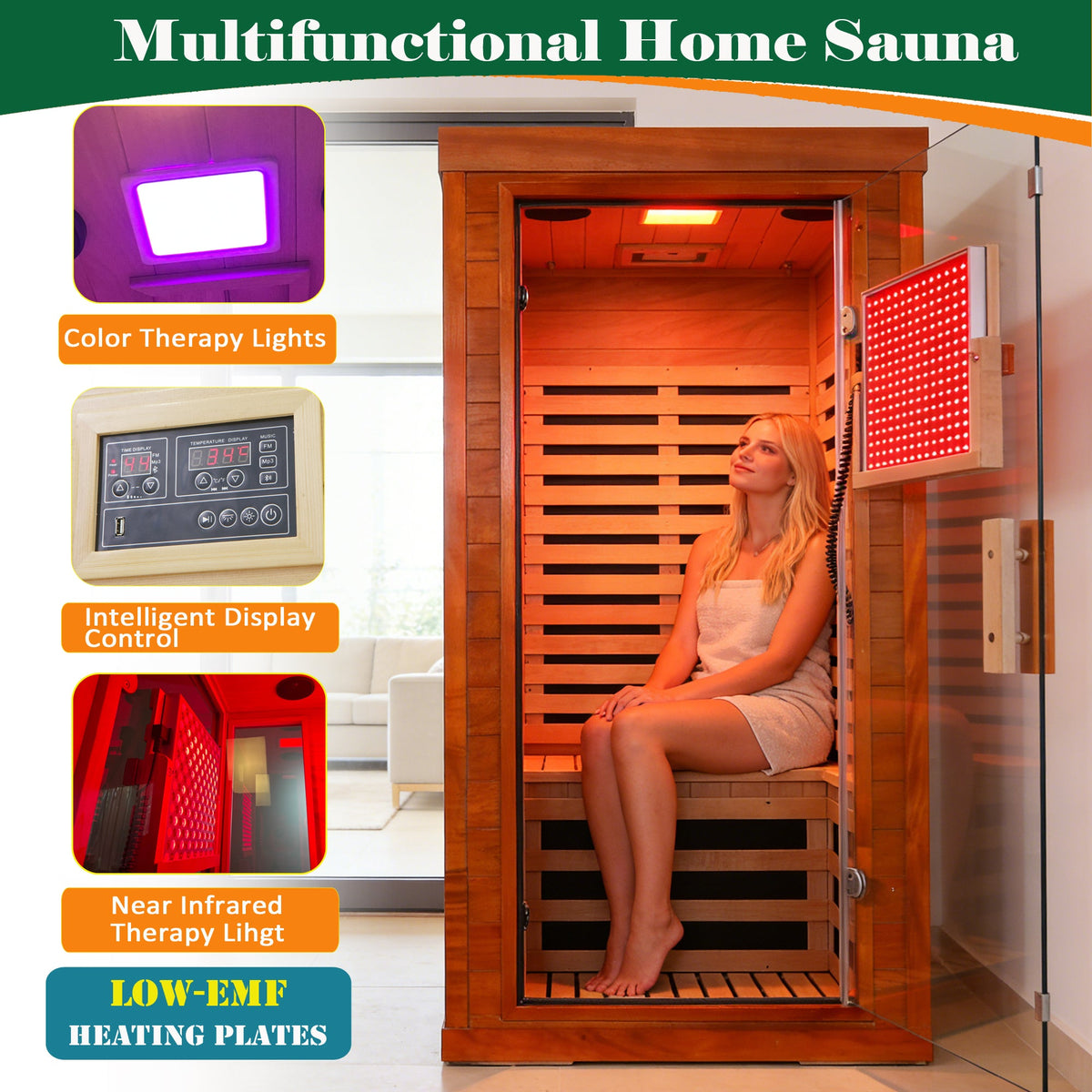 Far Infrared Sauna Room Front Wall Replacement with Easy Installation - Wood & Glass, photo 2 of 5