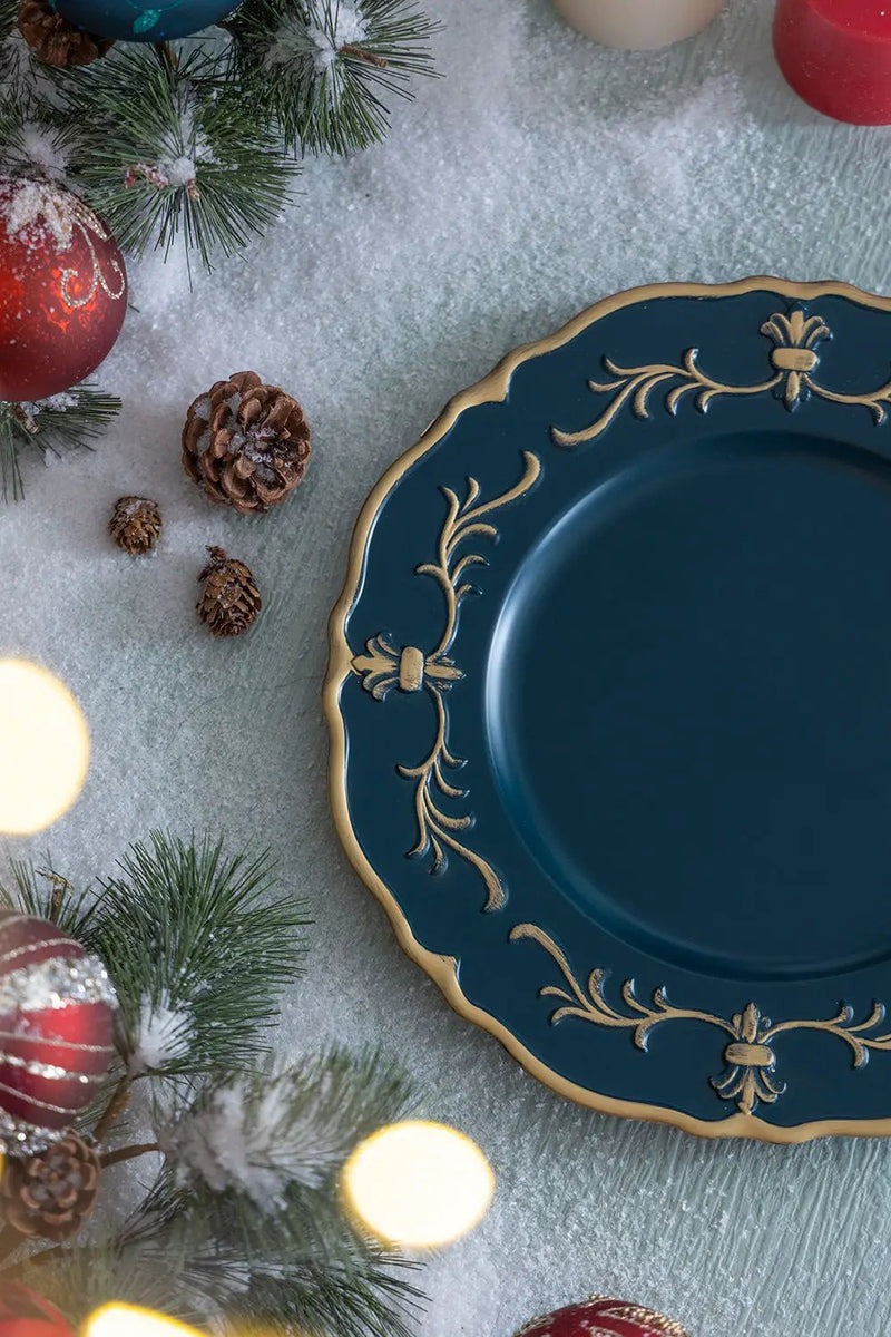 Plastic Charger Plate (Set of 8) - Blue / Gold / Polypropylene by HouseOfZazla