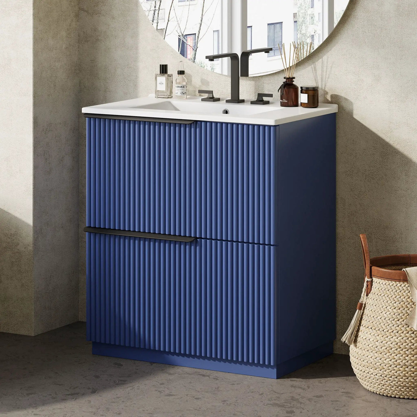 Fluted Bathroom Vanity With Ceramic Sink, Freestanding Cabinet by HouseOfZazla