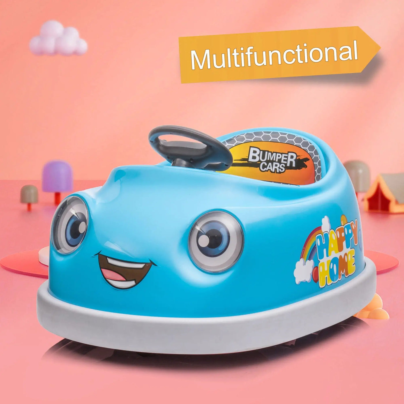 Bumper Car For Kids, 12V Dual Drive 1-6 Years Old Children's Electric Car With Pushrod Dinner Plate USB Bt Music Rocking Horse Mode Anti-Collision Bumper Ride On Car by HouseOfZazla