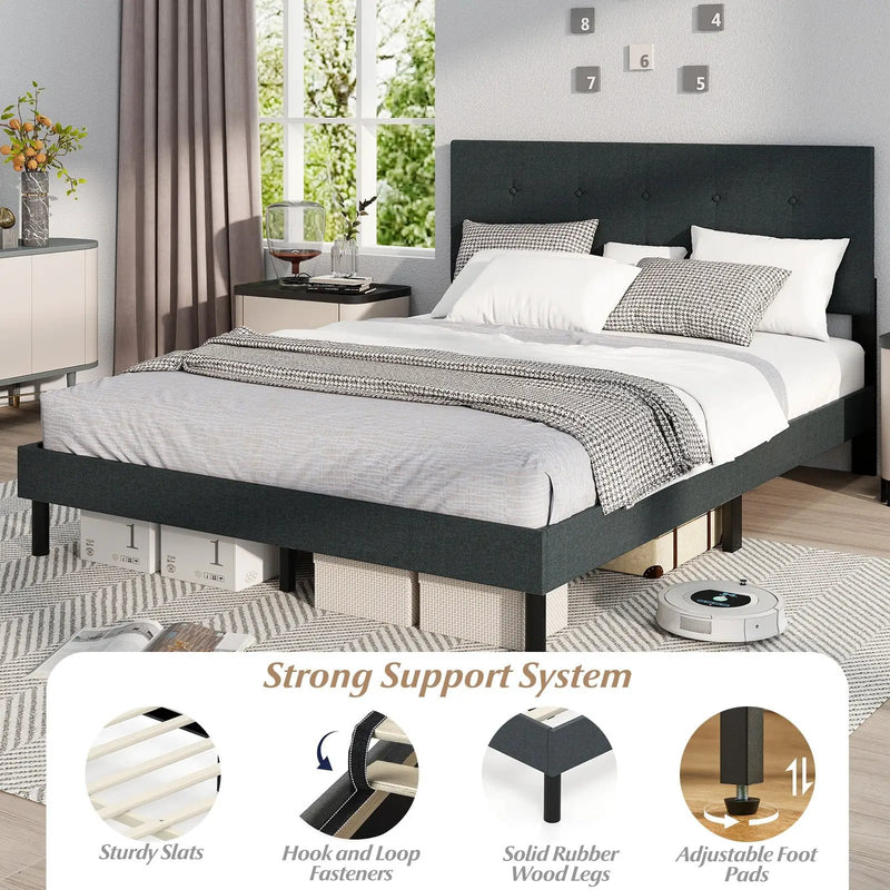Queen Size Upholstered Bed Frame Linen Platform Bed-Dark Gray by DirectDeals