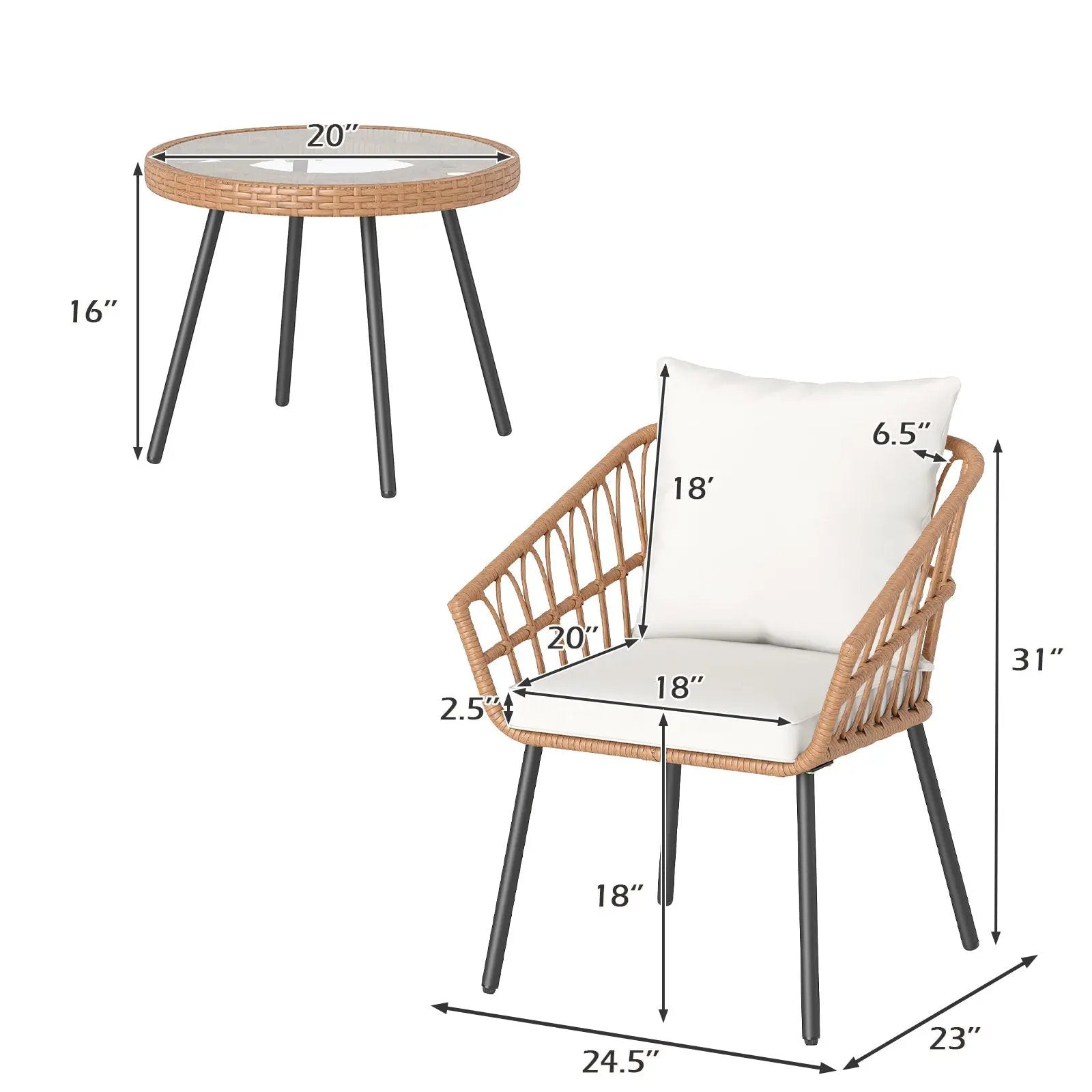3 Piece Patio Bistro Set with Heavy Duty Metal Frame-Beige by DirectDeals