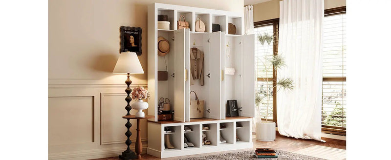 U-Can Farmhouse Entryway Storage Cabinet with Shoe Rack & Display Cubbies by HouseOfZazla