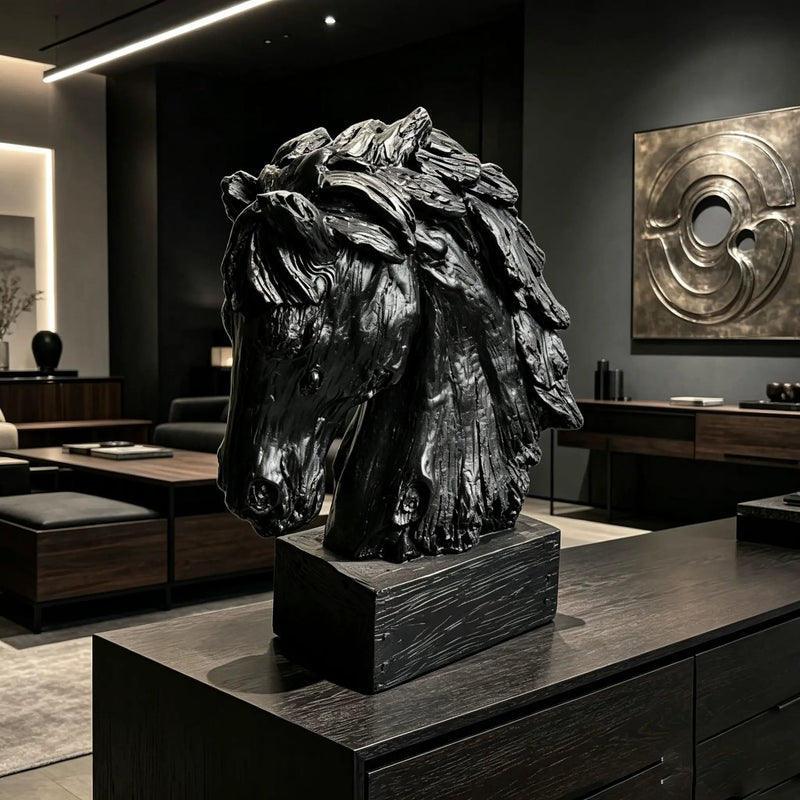 Black Rustic Horse Head Sculpture with Base by HouseOfZazla