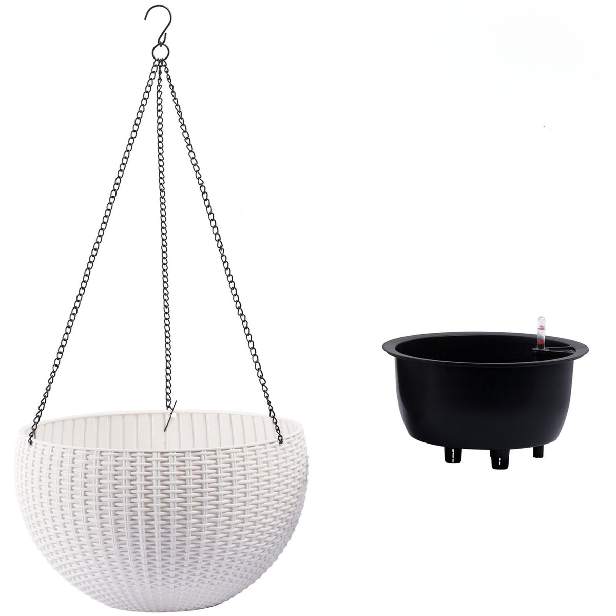 Self Watering Hanging Planter with Water Level Indicator - White, Black, or Dark Brown