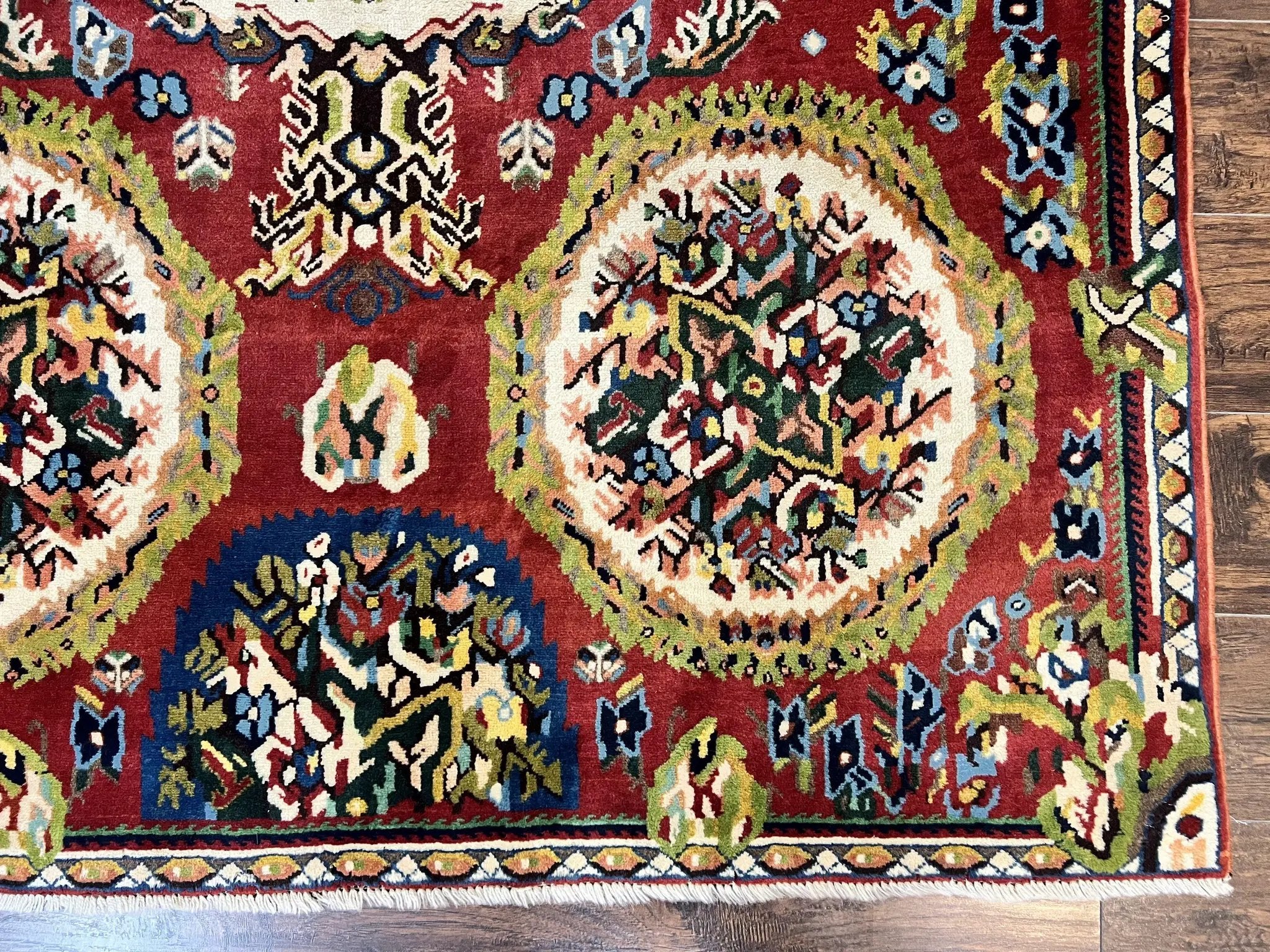 Persian Bakhtiari Rug 5x8, Wool Hand Knotted Antique Carpet, Red, Floral Oriental Rug, 5 x 8 Medium Sized Rug by Jewel Rugs