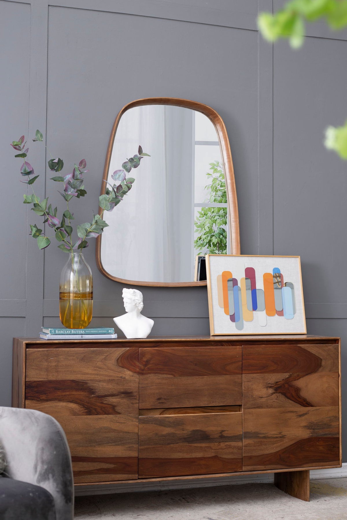 Irregular Wood Frame Wall Mirror with Curved Edges - Brown, photo 3 of 11