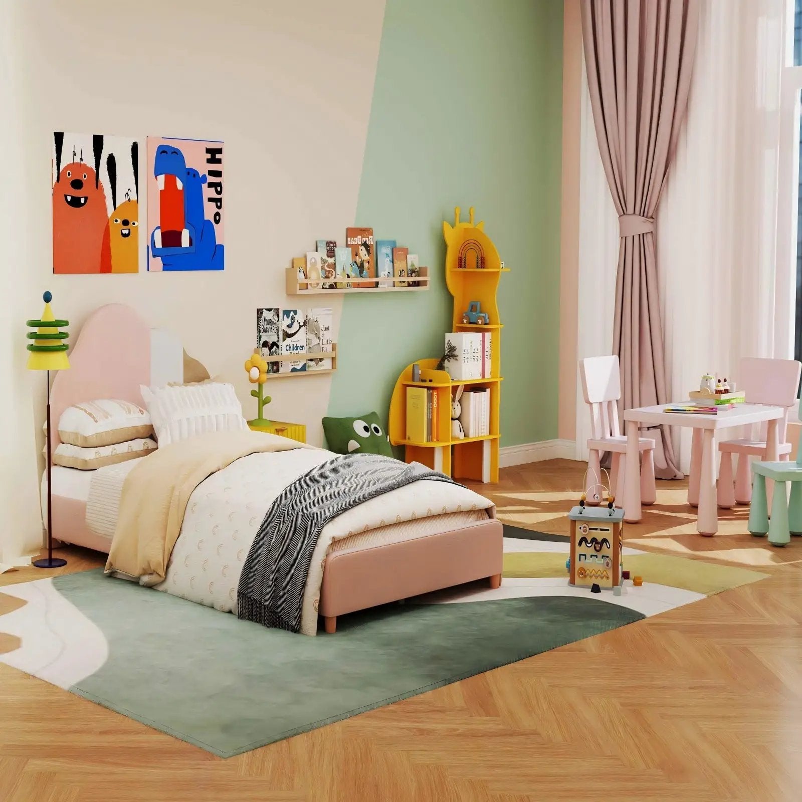 2-in-1 Kids Furniture Set: Twin Bed Frame & 3-Piece Activity Play Table and Chair Set by DirectDeals