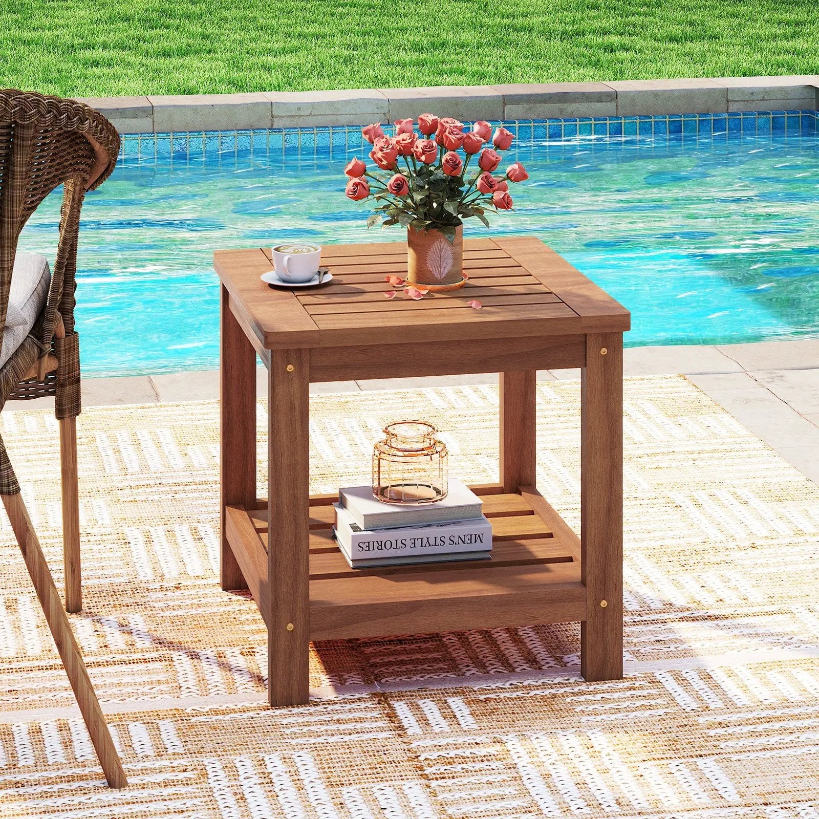 2-Tier Outdoor Side Table with Storage Shelf for Patio by DirectDeals