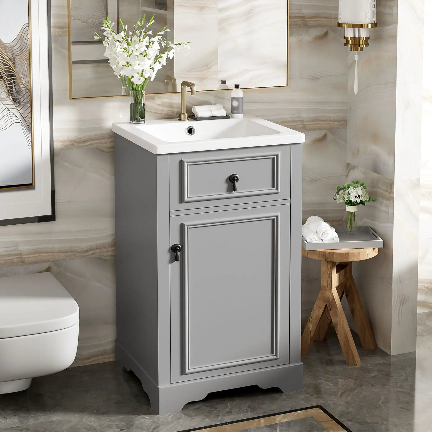 Elegant Bathroom Vanity With Ceramic Sink, Soft Close Door, Adjustable Shelf by HouseOfZazla
