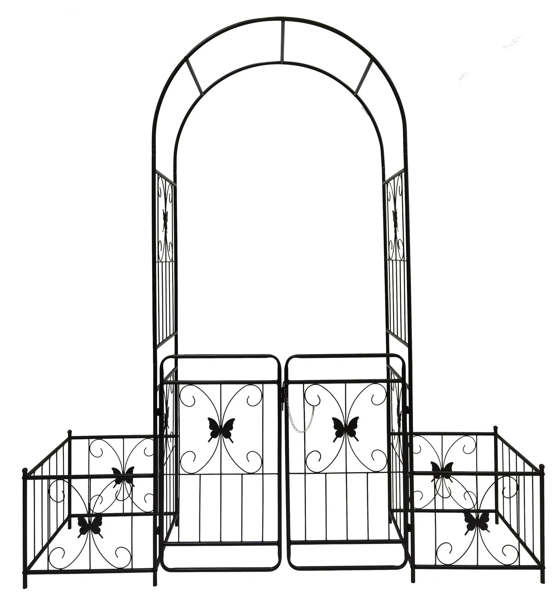 Metal Garden Arch With Gate High Climbing Plants Support Rose Arch Outdoor - Black by HouseOfZazla
