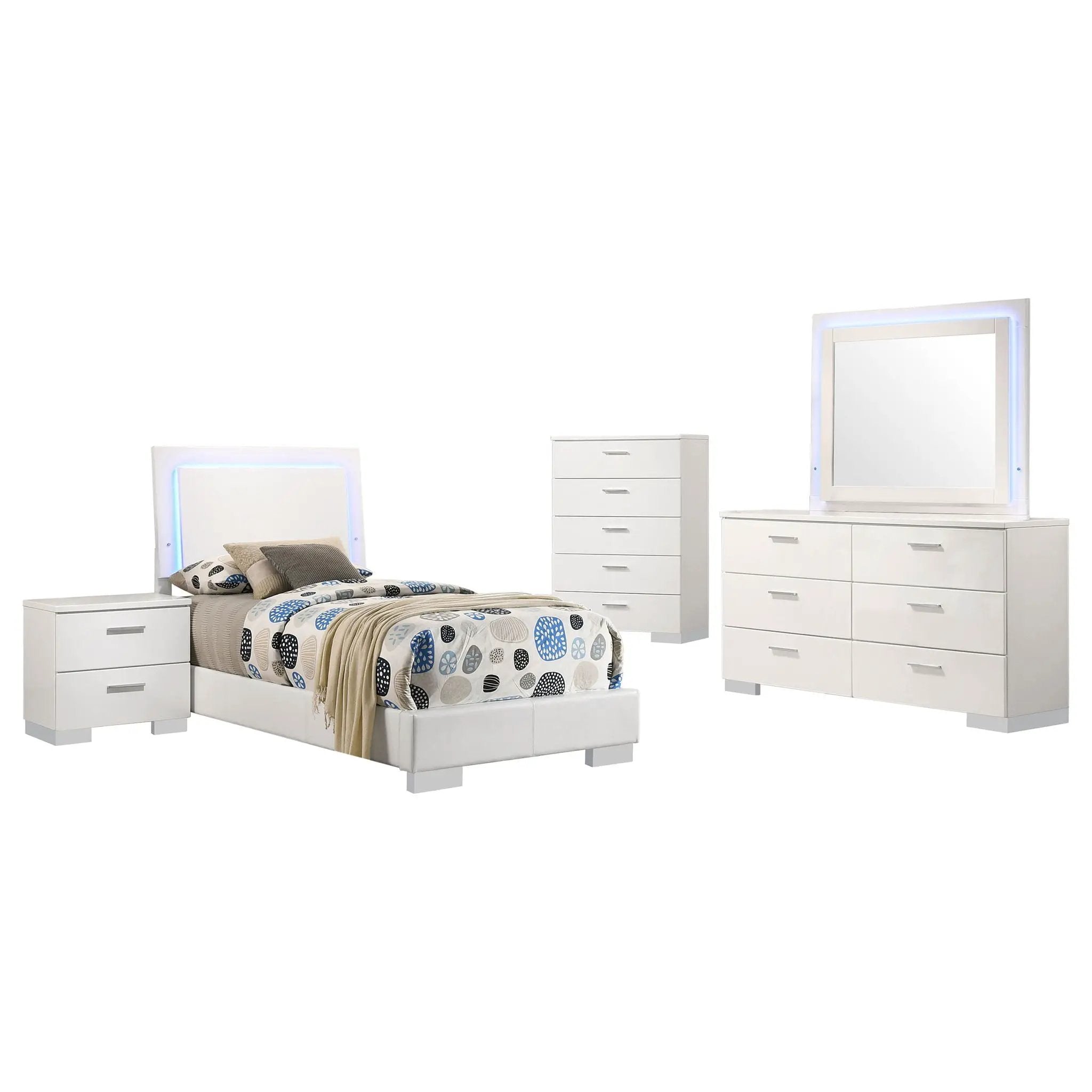 Felicity 5-piece Twin Bedroom Set White High Gloss by Unique Piece Furniture
