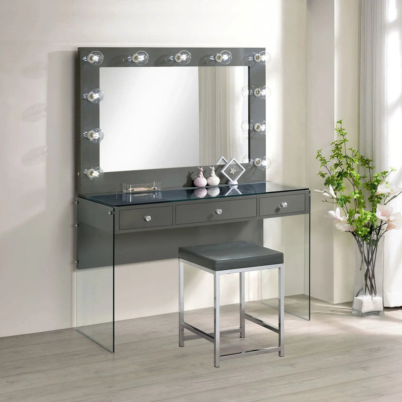 Afshan 3-drawer Vanity Set with Lighting Grey High Gloss by Unique Piece Furniture