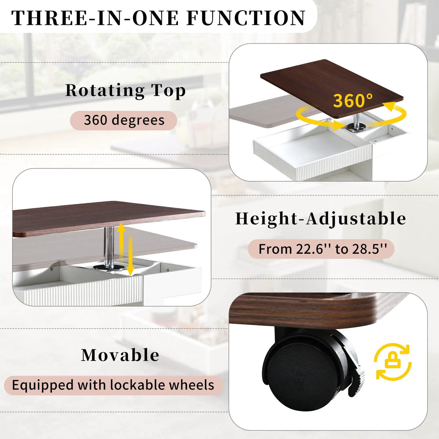 Adjustable End Table With Wheels, 360°Rotating Top And Storage Space by HouseOfZazla