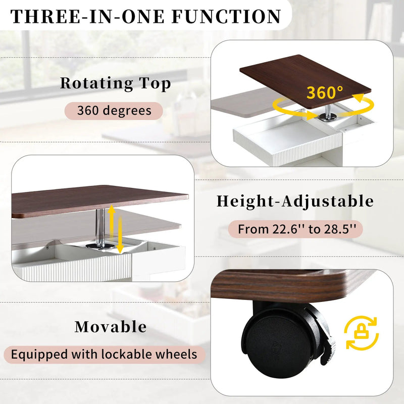 Adjustable End Table With Wheels, 360°Rotating Top And Storage Space by Unique Piece Furniture