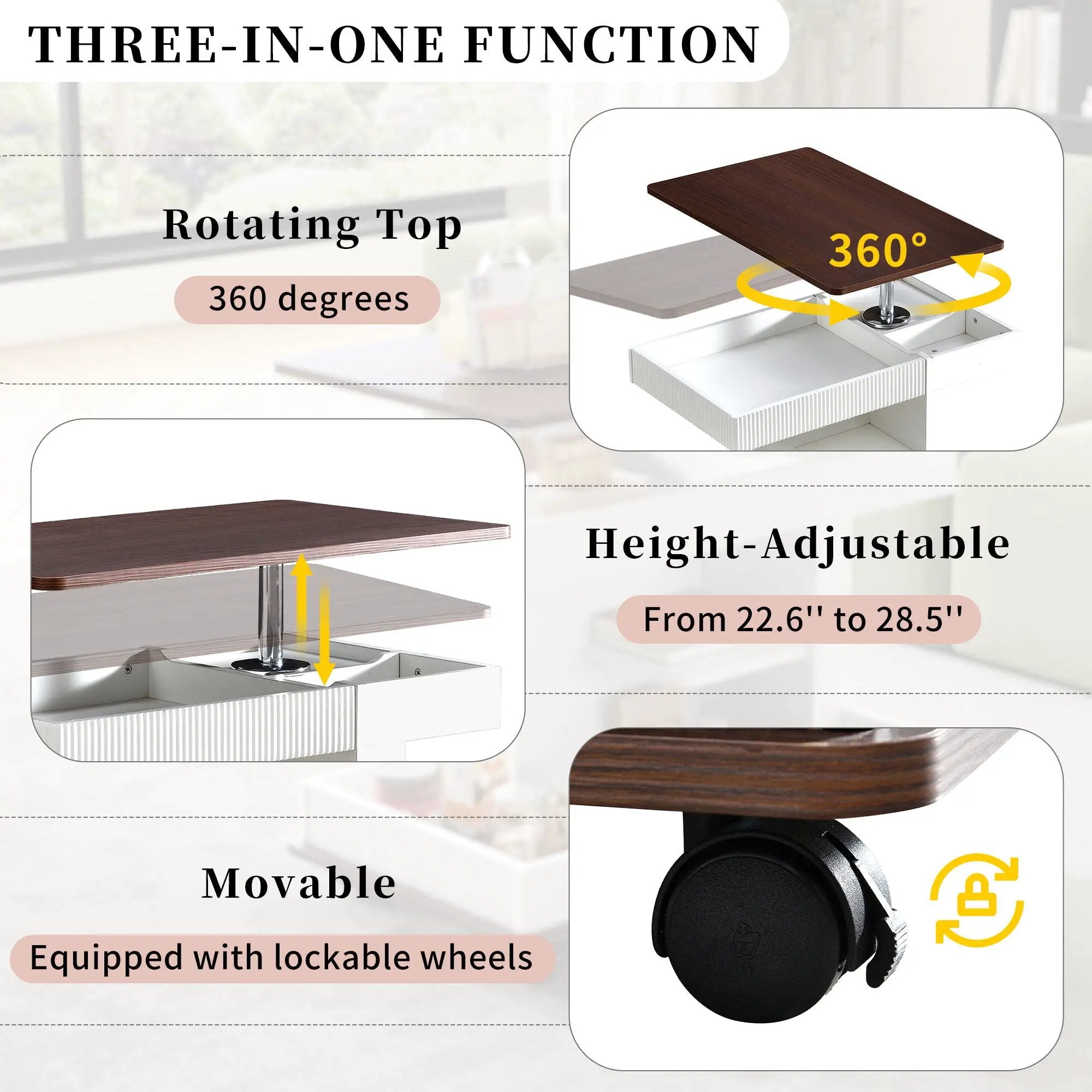 Adjustable End Table With Wheels, 360°Rotating Top And Storage Space by HouseOfZazla