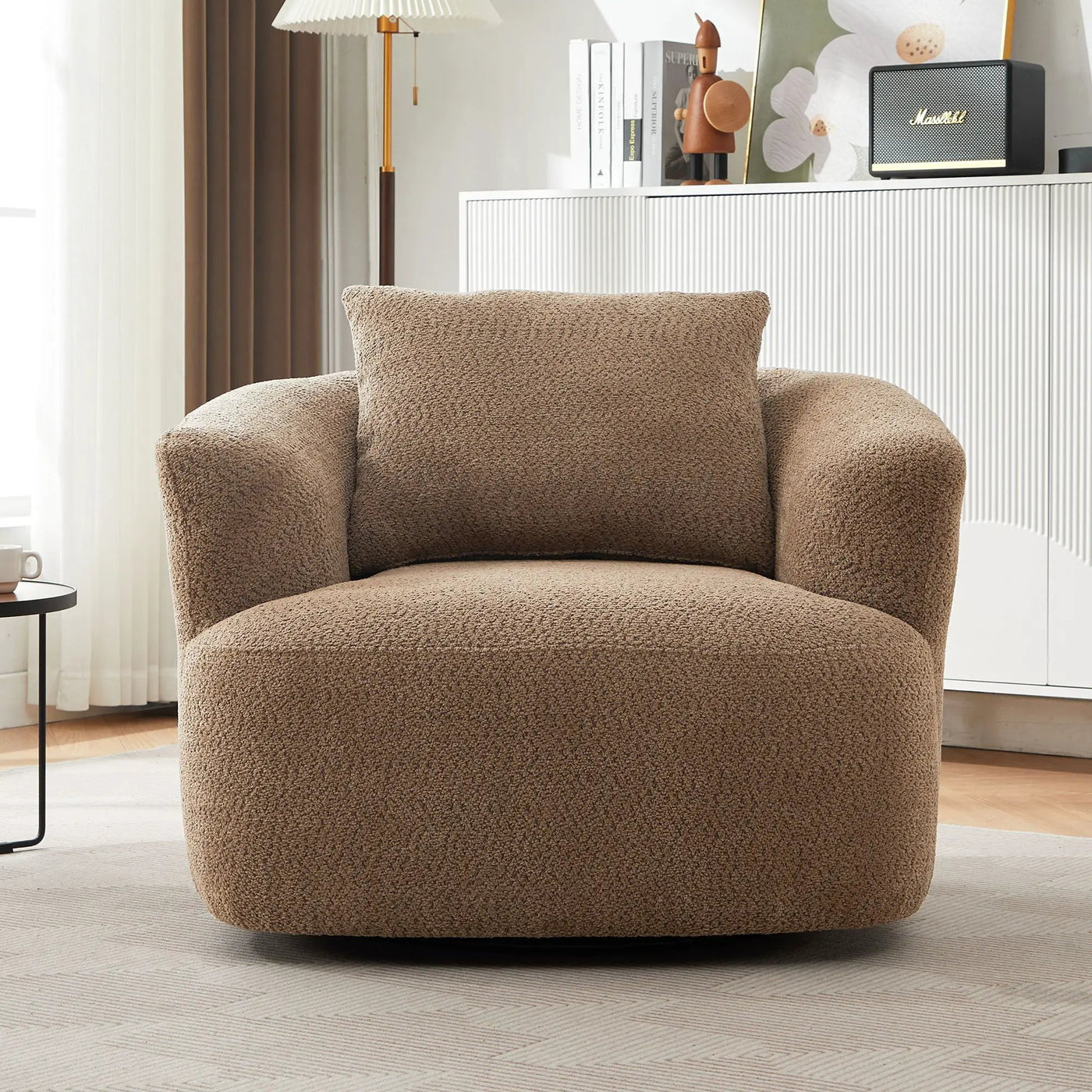 360° Swivel Barrel Sofa Chair With Throw Pillow, Upholstered Accent Chair by Unique Piece Furniture