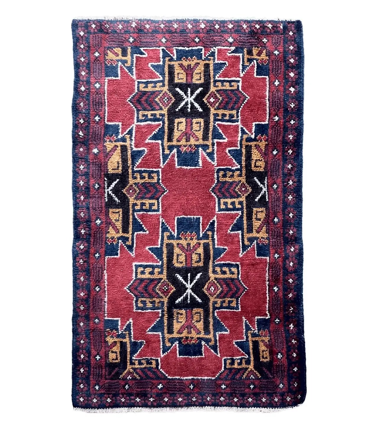 2' 8" X 4' 6" Vintage Handmade Tribal Wool Rug Balouchi Rug Afghan Rug Red Blue by Jewel Rugs