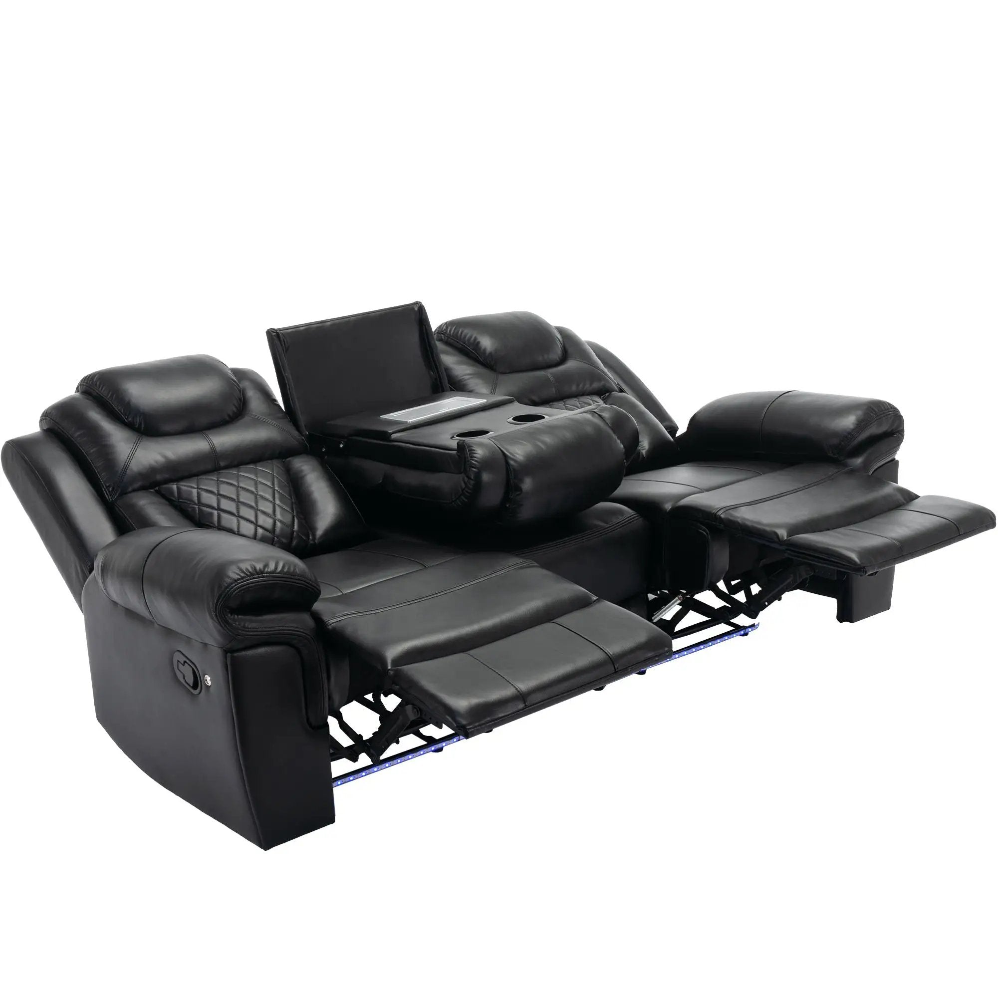 Home Theater Seating Manual Recliner Chair With Center Console And Led Light Strip For Living Room by HouseOfZazla