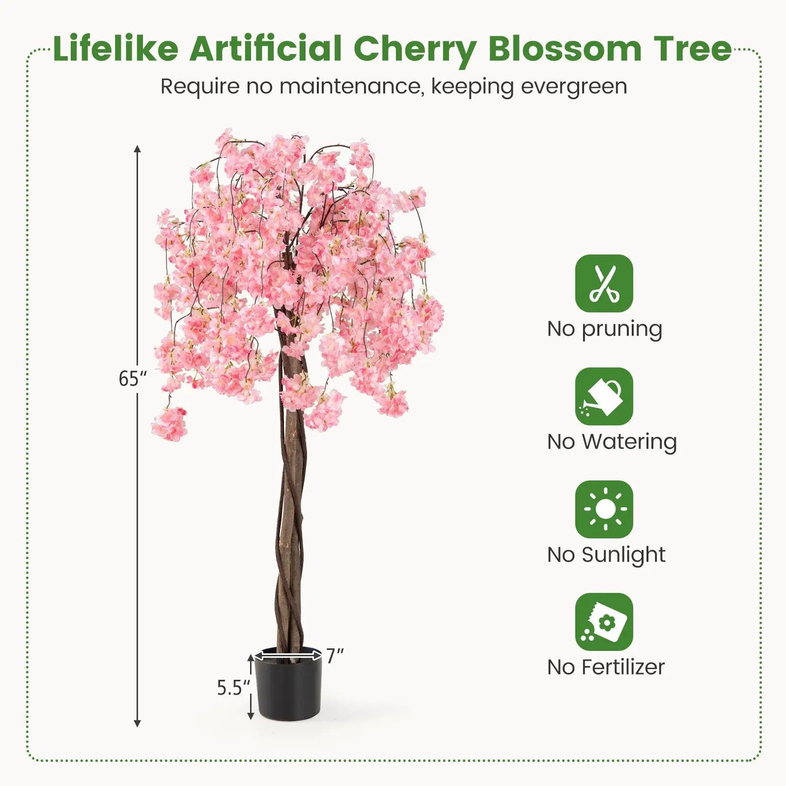 5.5 FT Tall Artificial Cherry Blossom Tree with Pink/White Flowers 1 Pack by DirectDeals