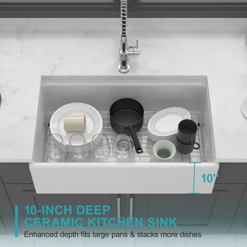 Workstation Single Bowl Apron Front Kitchen Sink - White by HouseOfZazla
