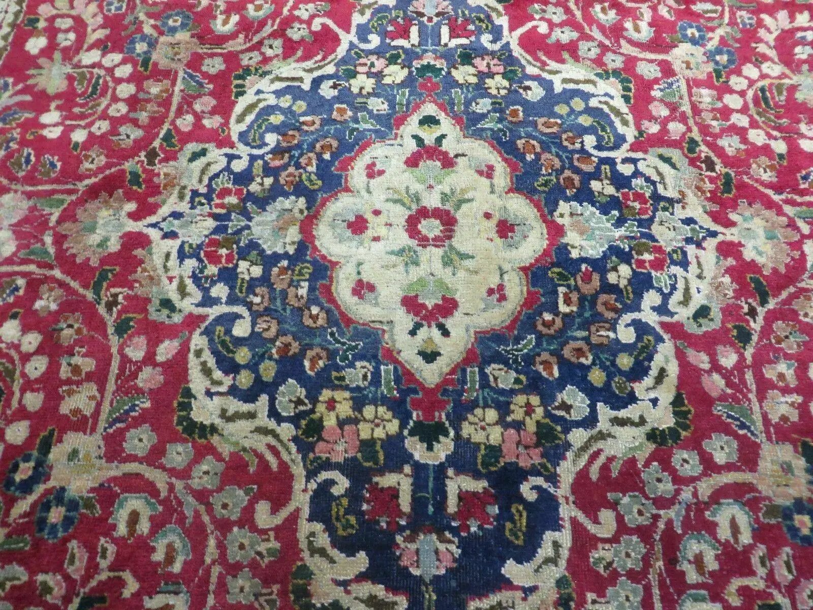 Persian Tabriz Rug 7x10, Red Blue and Green Rug, Allover Floral Medallion Rug, Hand Knotted Rug, Antique Rug 7 x 10 Vintage Wool Oriental Carpet by Jewel Rugs
