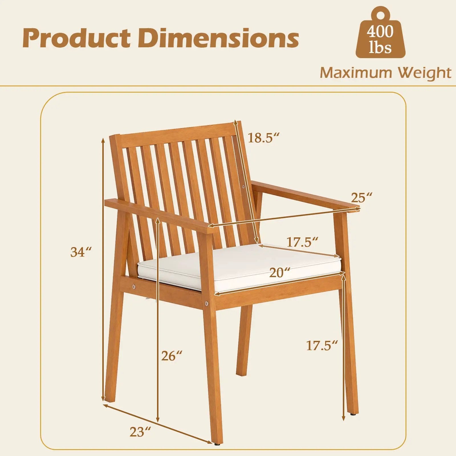 2 Pieces Patio Dining Chairs Outdoor Acacia Wood Chairs with Removable Padded Cushion by DirectDeals