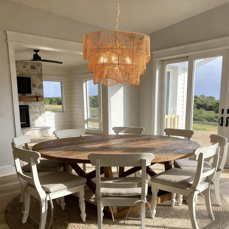 Handwoven Paper Rattan Boho Chandelier with 7-Light E26 Base by HouseOfZazla