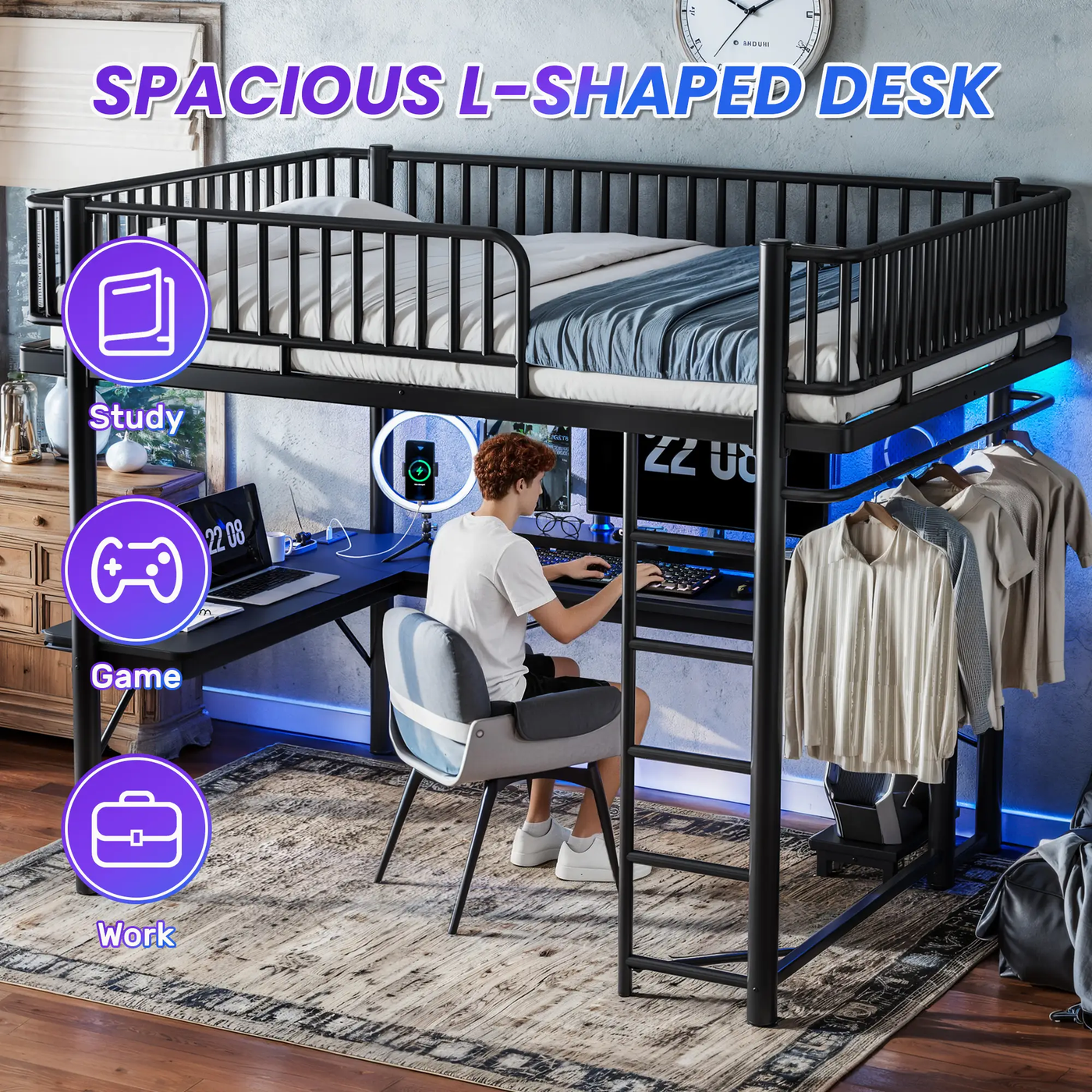 Queen Loft Bed with L-Shaped Desk by HouseOfZazla