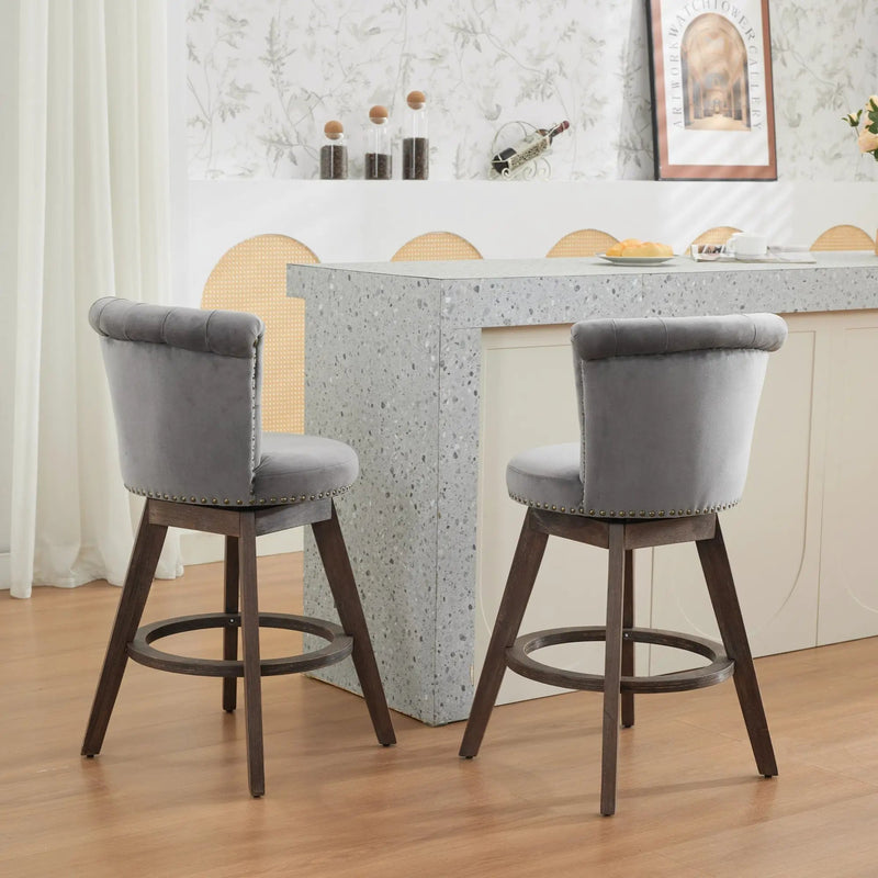 26" Counter Height Bar Stools Set of 2 with 360° Swivel and Velvet Upholstery by HouseOfZazla