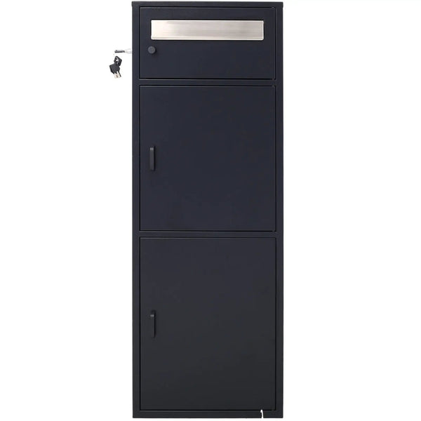 Large Steel Freestanding Floor Parcel Package Drop With Locking Letterbox Drop Mail Box With Multi Compartments - Black