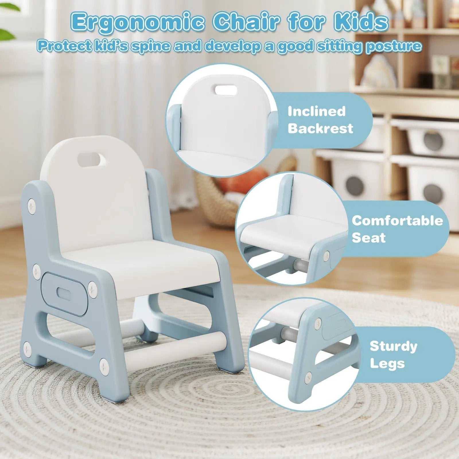 Height Adjustable Kids Table and Chair Set with Tiltable Whiteboard and Concave Shelf by DirectDeals