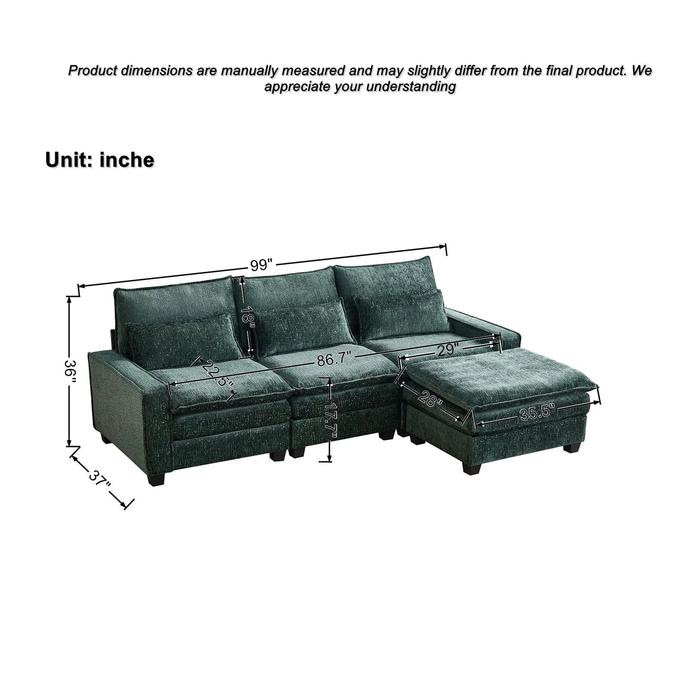 Modern Comfy L Shaped Sectional Sofa With Movable Ottoman by HouseOfZazla
