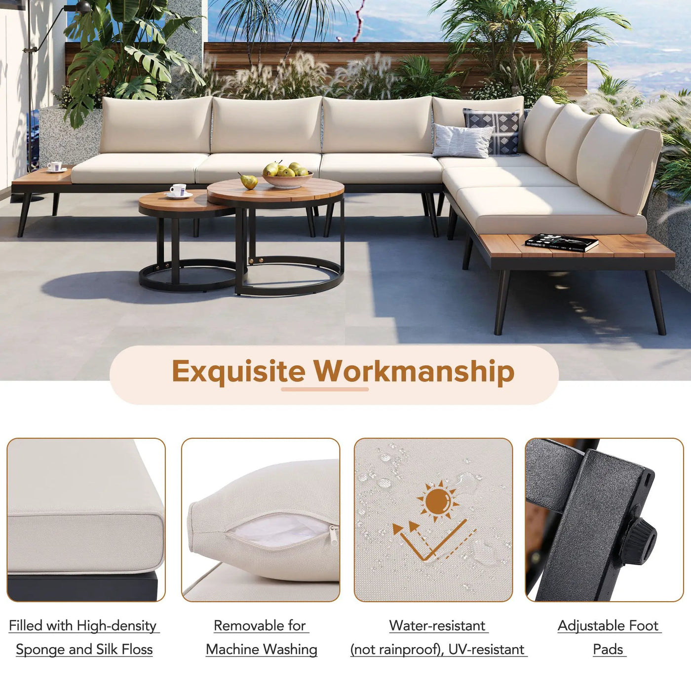 Modern Outdoor Sectional Sofa Set With Nesting Coffee Tables by HouseOfZazla