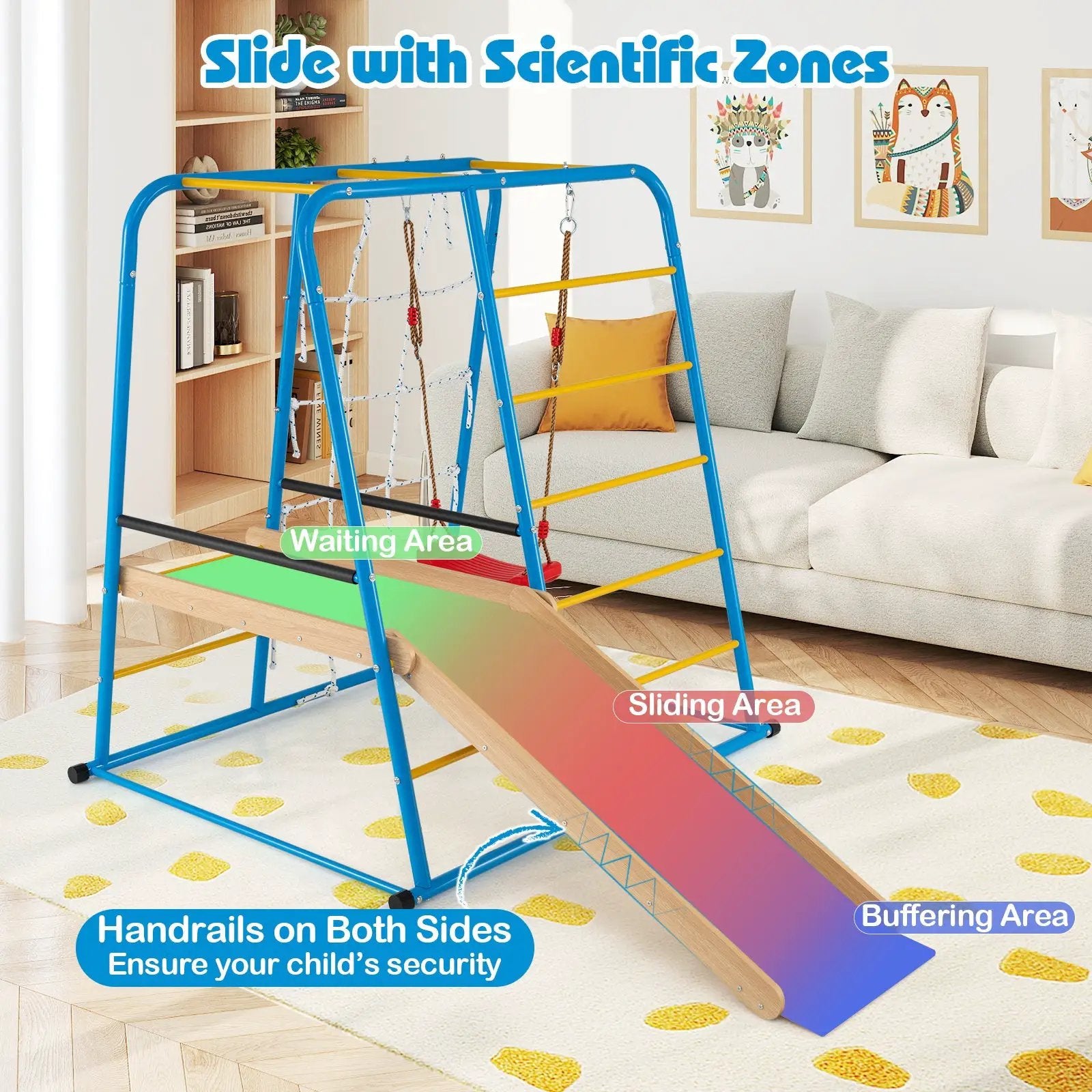 6-in-1 Indoor Jungle Gym with Slide for Boys and Girls 3+ Years Old-Blue by DirectDeals
