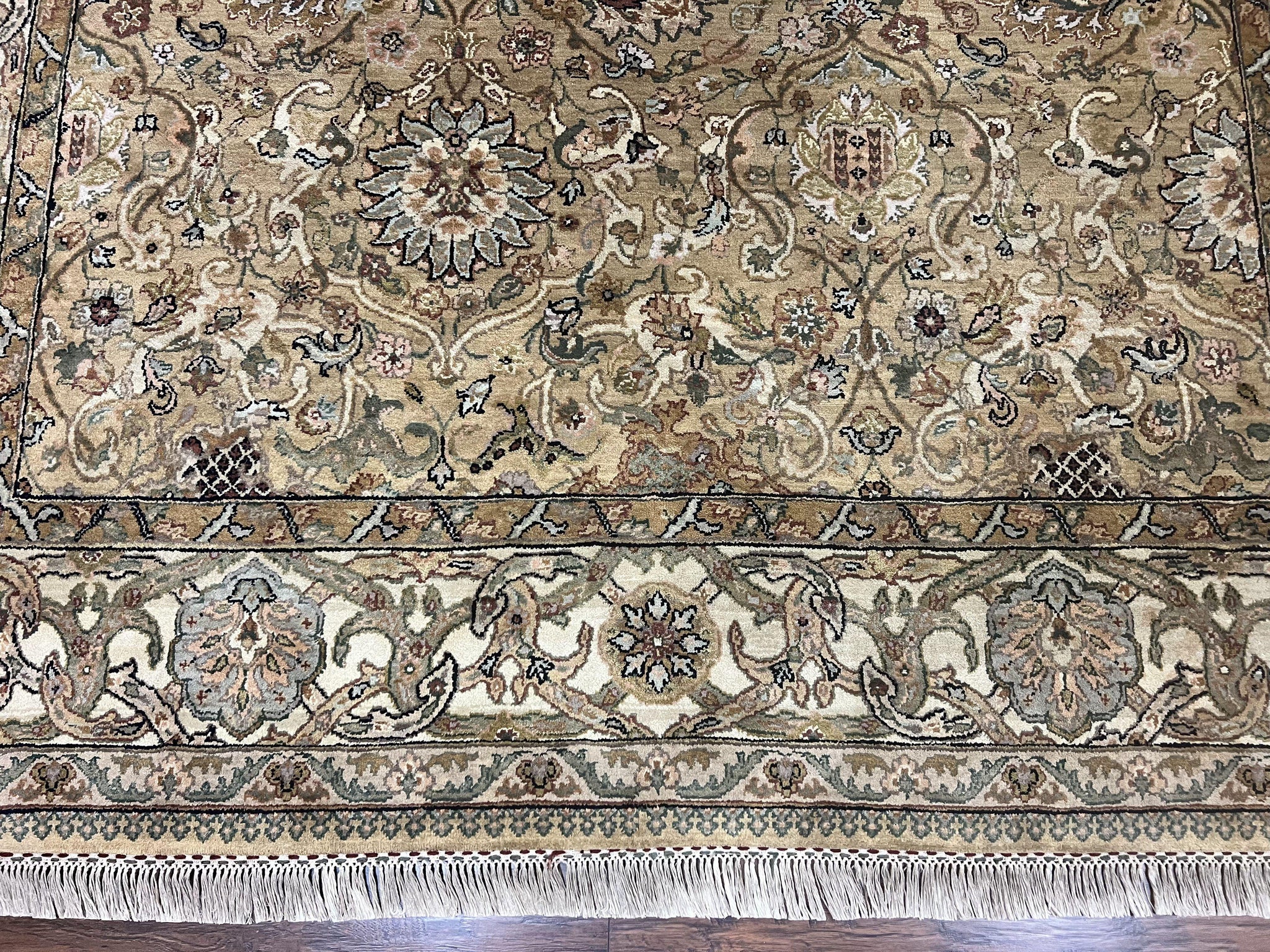 Indo Mahal Rug 8x10, Indian Jaipur Rug 8 x 10 ft, Wool Indo Persian Carpet, Handmade Traditional Floral Area Rug, Olive Green, Vintage Rug by Jewel Rugs