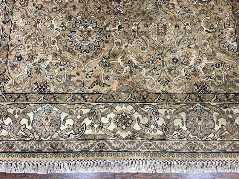 Indo Mahal Rug 8x10, Indian Jaipur Rug 8 x 10 ft, Wool Indo Persian Carpet, Handmade Traditional Floral Area Rug, Olive Green, Vintage Rug by Jewel Rugs