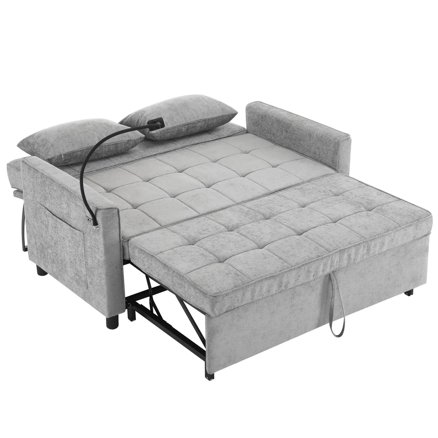 Pull-Out Sleeper Sofa With Reversible Backrest Cushion, Side Pockets, 2 USB Ports And A Phone Holder For Living Room by HouseOfZazla