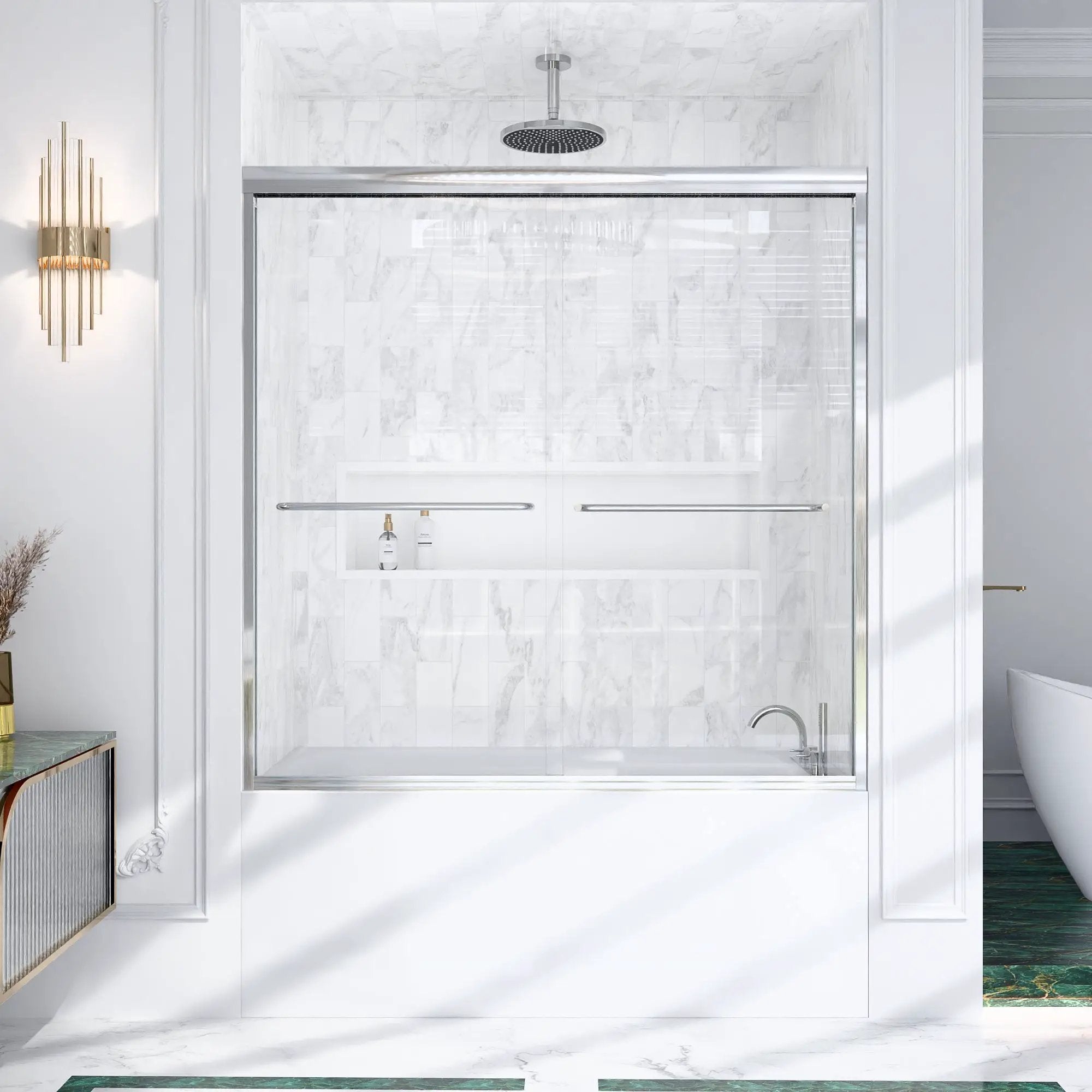 56-60"W x 60"H Semi-Frameless Double Sliding Shower Door by HouseOfZazla