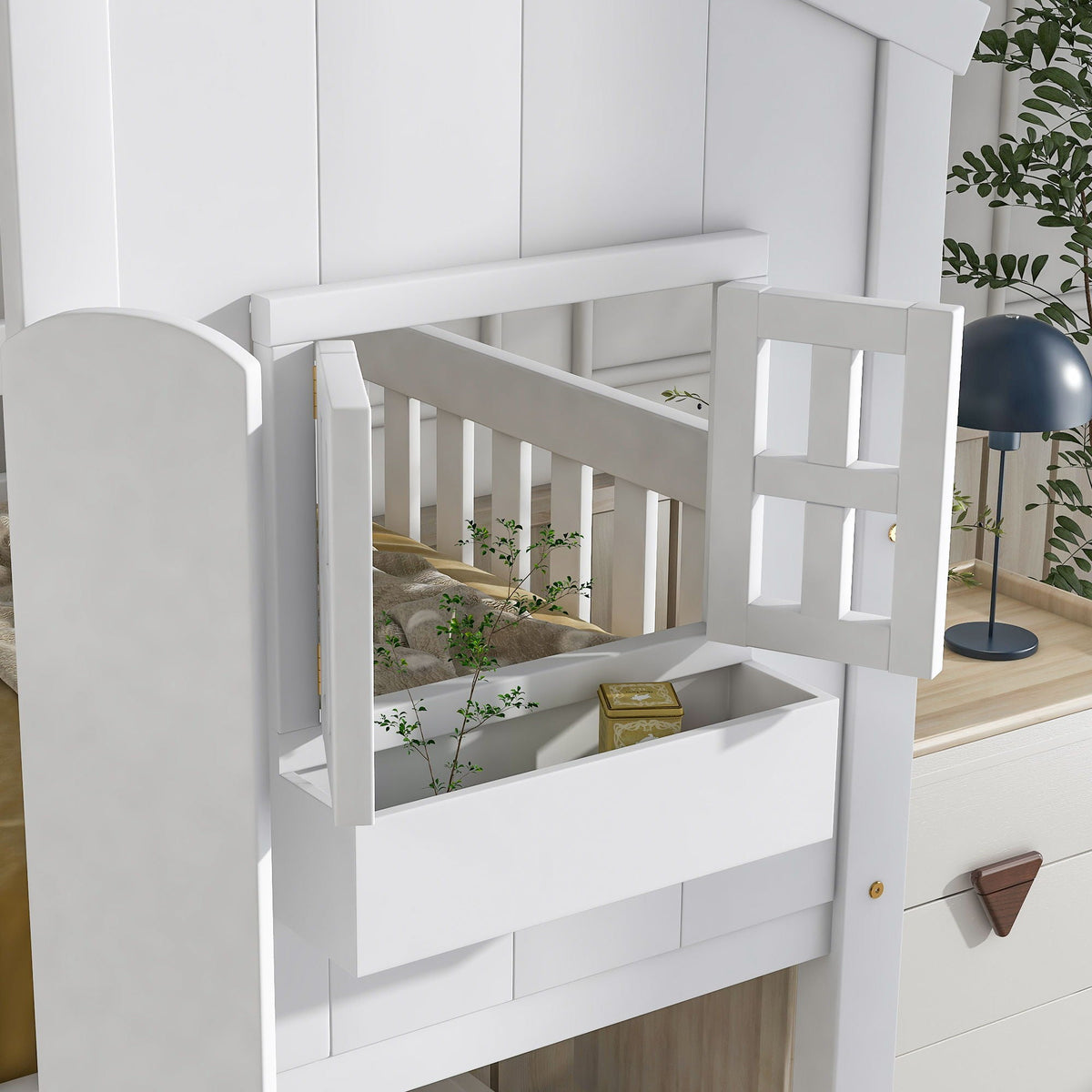House Bunk Bed with Roof, Windows, and Safety Guardrails – Twin Over Twin, photo 6 of 40