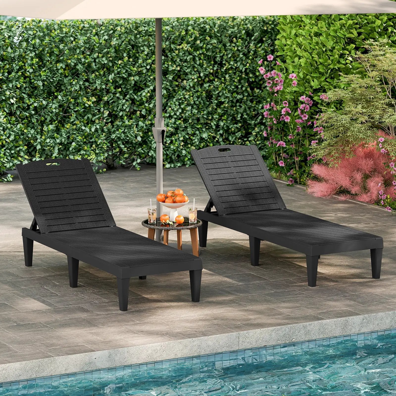 Outdoor PP Chaise Lounge Chairs Set of 2 with 4-Position Adjustable Backrests by DirectDeals