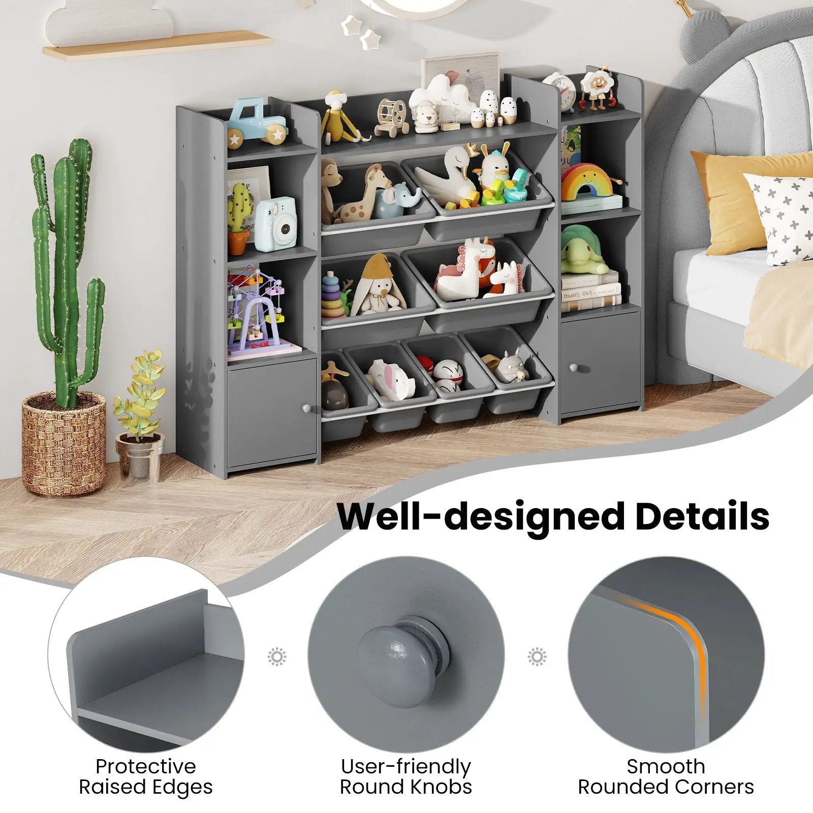 56 inch Large Toy Storage Organizer with 8 Removable Bins and Bookshelf by DirectDeals