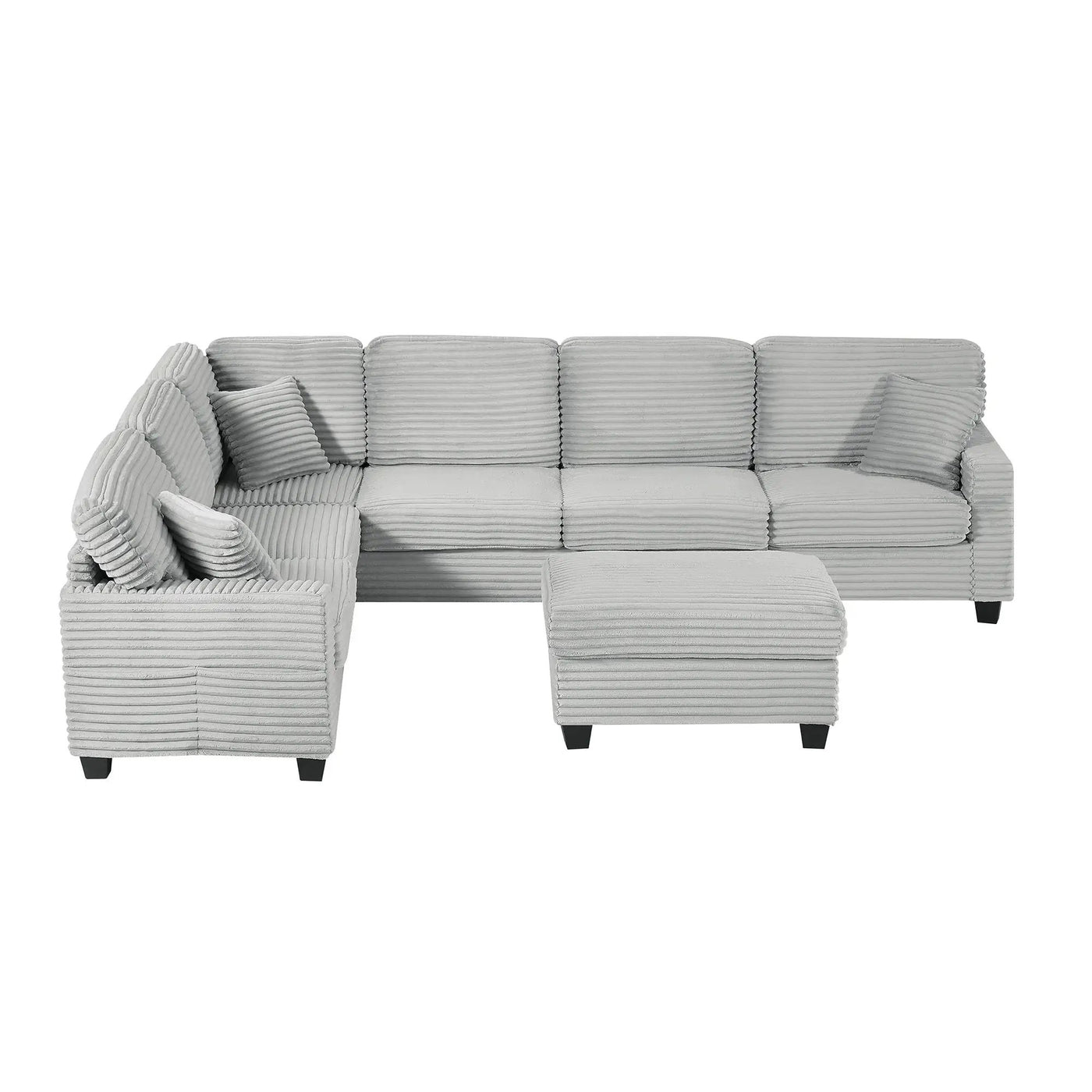 Upholstered U-Shaped Sectional Sofa With Movable Ottoman And Side Storage Pockets by HouseOfZazla