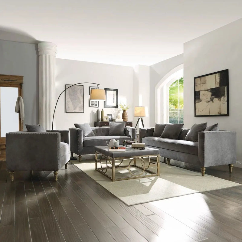 Sidonia - Loveseat With 2 Pillows - Gray Velvet by Unique Piece Furniture