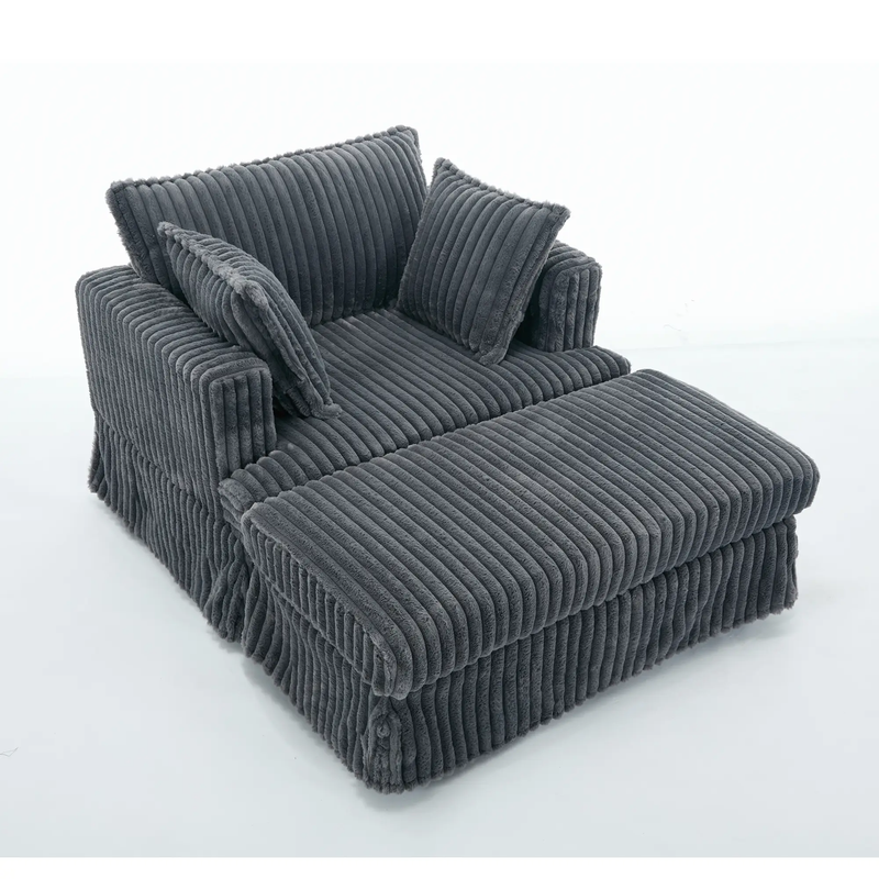 Oversized Corduroy Chaise Lounge with Ottoman in Dark Gray by HouseOfZazla